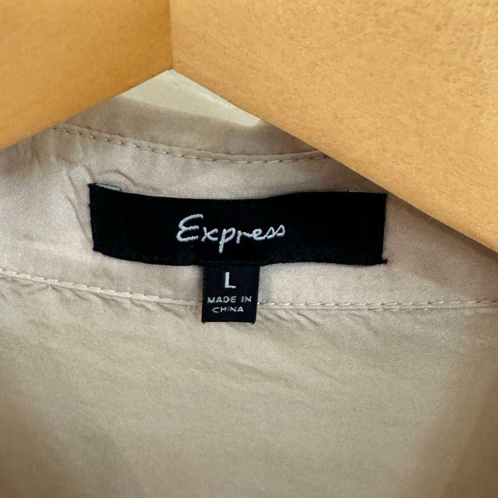 Express Beige 100% Silk Button-Front Collared Uti… - image 2